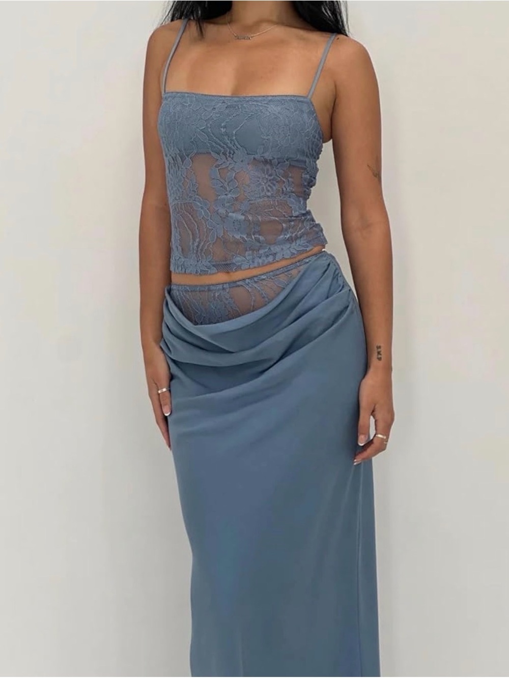 Blue Lace Bodycon Maxi Dress Size L Perfect for date night, parties, girls trips